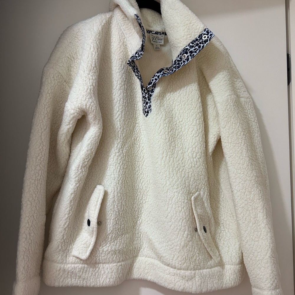 J. Crew Cream Fleece with Patterned Trim